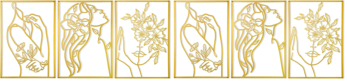 AGIOTA 3 Pcs Gold Metal Wall Decor, Minimalist Floral Women Line Drawing Wall Art, Elegant Abstract Lady Silhouette Metal Wall Hanging for Home Bedroom Living Room
