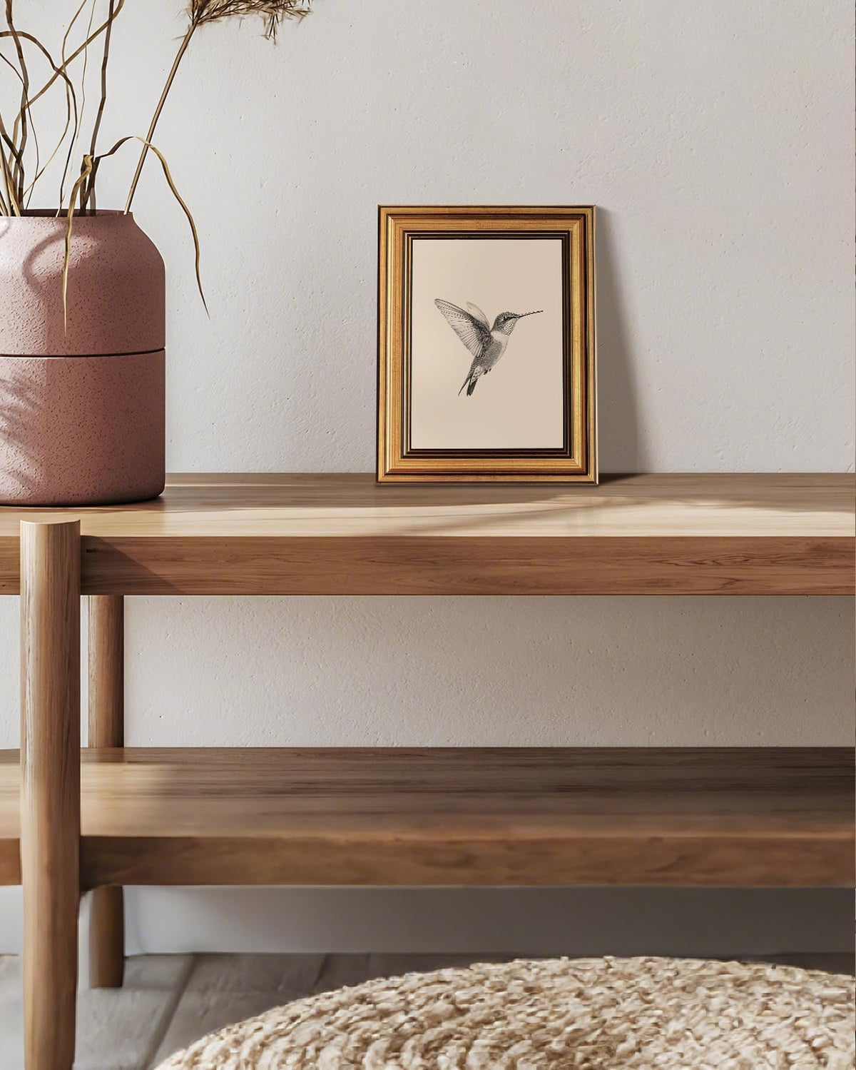 VIYYIEA Vintage Gold Framed Wall Art – Hummingbird Sketch, 8x10 IN