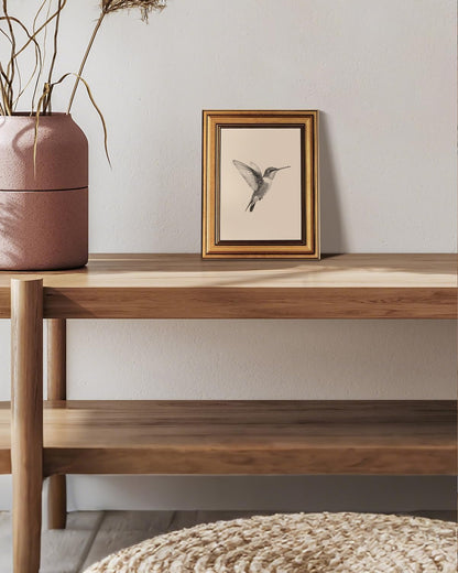 VIYYIEA Vintage Gold Framed Wall Art – Hummingbird Sketch, 8x10 IN
