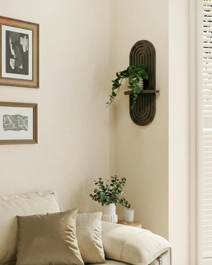 Bamworld Boho Wall Decor Plant Wall Shelf Wooden Plant Holder Walnut