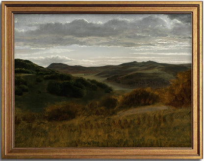 KBKBART Gold Framed Mountain Landscape Wall Art, Rustic Hills Canvas Print