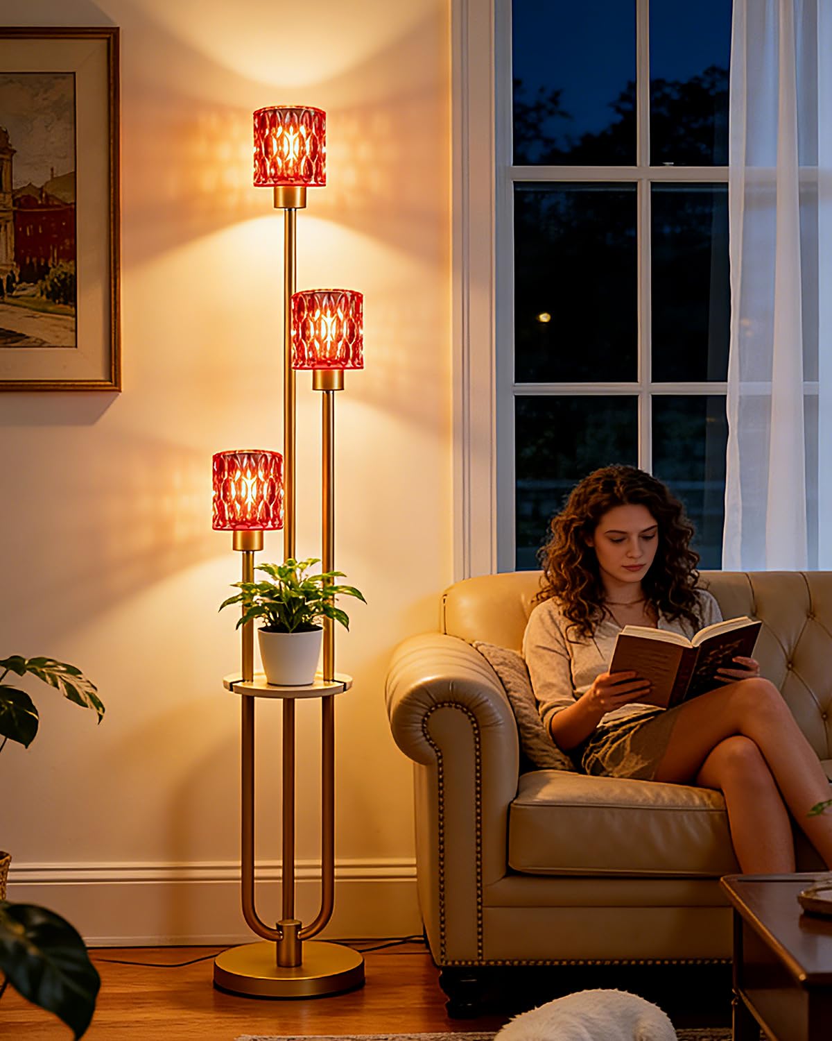 63IN Globe Floor Lamp with Table, 3-Lights Modern Dimmable Floor Lamps with 3000K Warm White Bulbs for Wedding/Party, Black Tall Standing Lamp with 5Lbs Heavy Base for Living Room/Bedroom