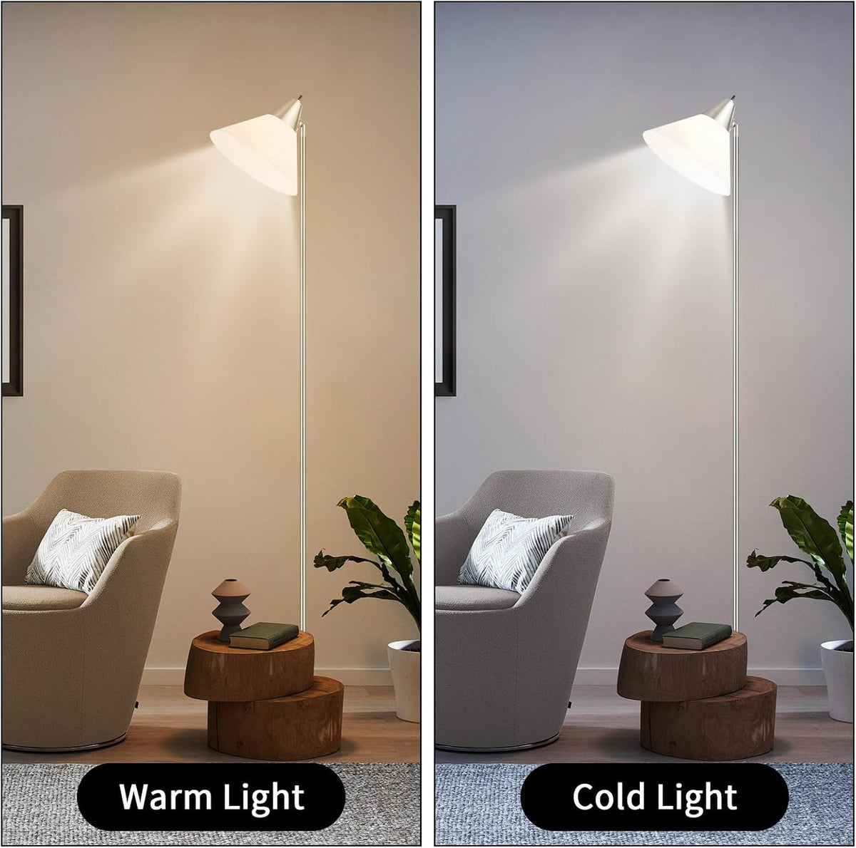 HonoDing Floor Lamp Standing Lamp Adjustable Head Arcylic Shade Floor Lamps for Living Room/Office/Bedroom (Satin Nickel)