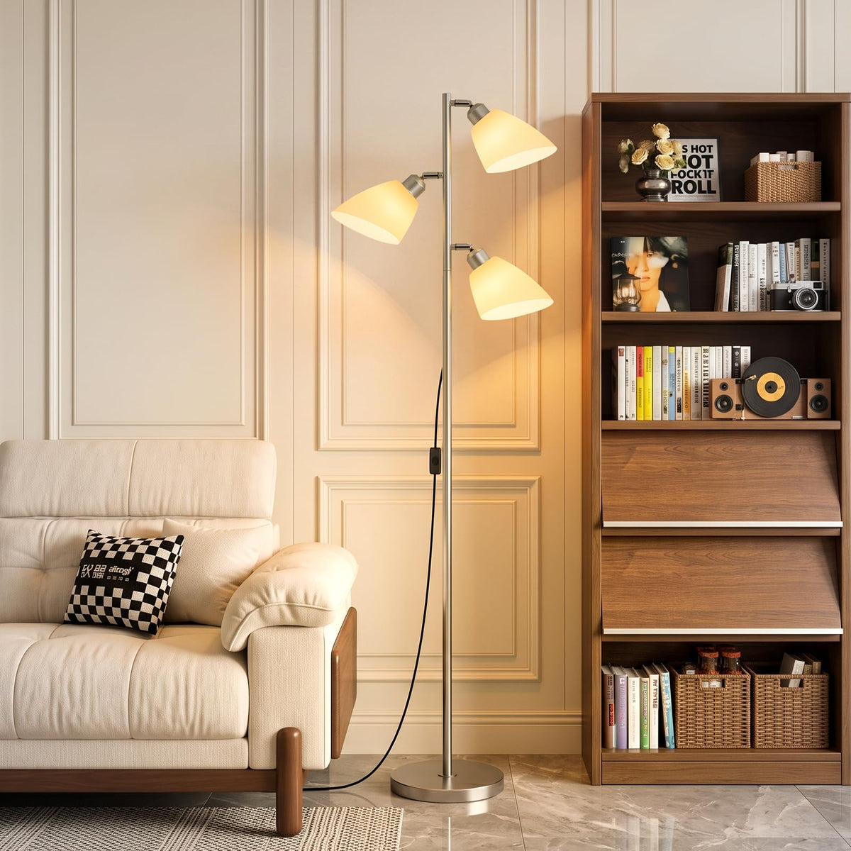 Black Modern Standing Lamp for Living Room,In‑line Push‑button Switch