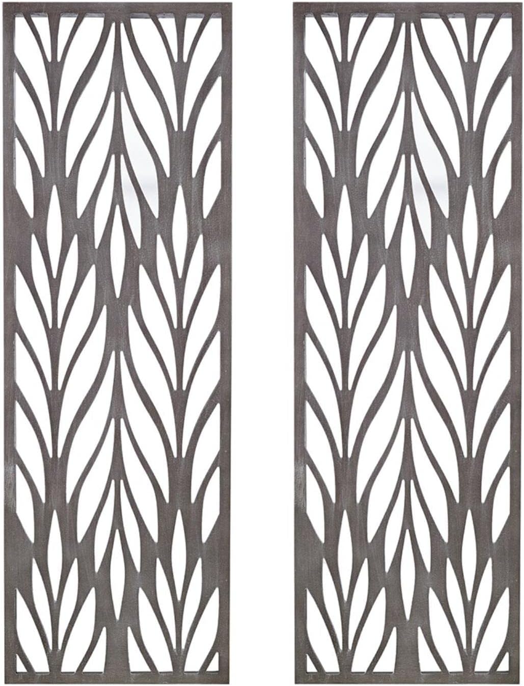 Madison Park Florian Wall Art - Carved Wooden Botanical Leaves Framed, Natural Sheen Finish - Modern Décor for Living Room, Ready to Hang Bedroom Decoration, 12"W x 36"H x 1"D, Reclaimed Grey 2 Piece