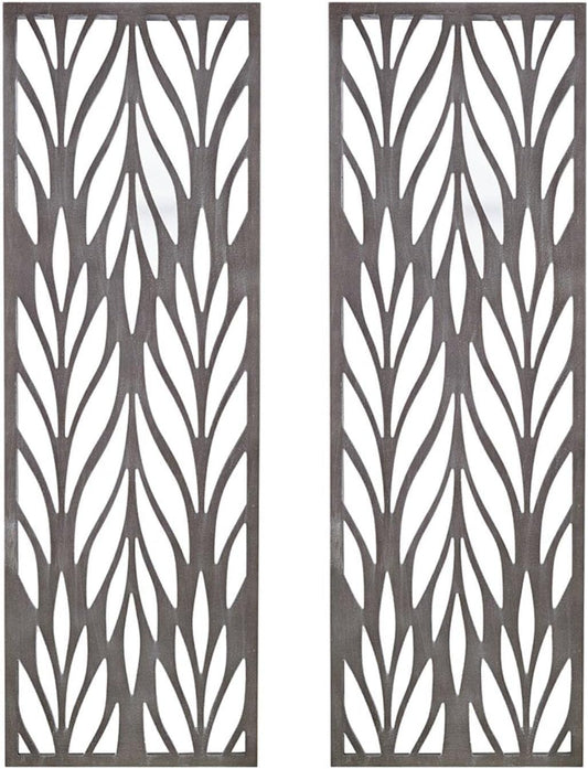 Madison Park Florian Wall Art - Carved Wooden Botanical Leaves Framed, Natural Sheen Finish - Modern Décor for Living Room, Ready to Hang Bedroom Decoration, 12"W x 36"H x 1"D, Reclaimed Grey 2 Piece