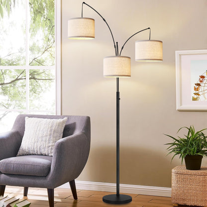 Dimmable 3 Lights Floor Lamp - 3000LM Super Bright Arc Floor Lamps for Living Room, Modern Tall Standing Lamp With Beige Shades, Mid Century Tree Floor Lamp for Bedroom Office, 3 LED Bulbs Included