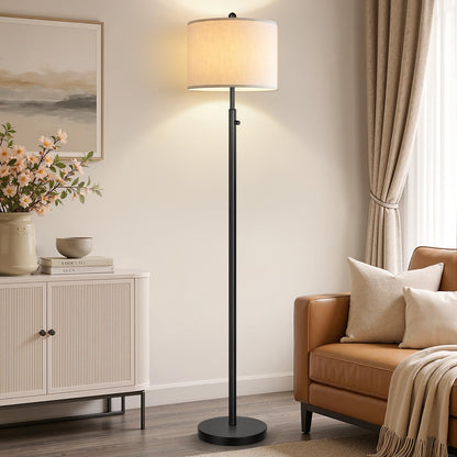 Nintiue Dimmable Gold Floor Lamp, Turkish Marble Base, White Linen Shade