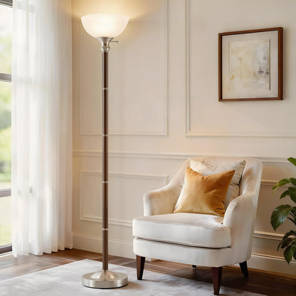 EJIAXIN 72" Wood Torchiere Floor Lamp with Glass Shade Nikel Standing Lamp