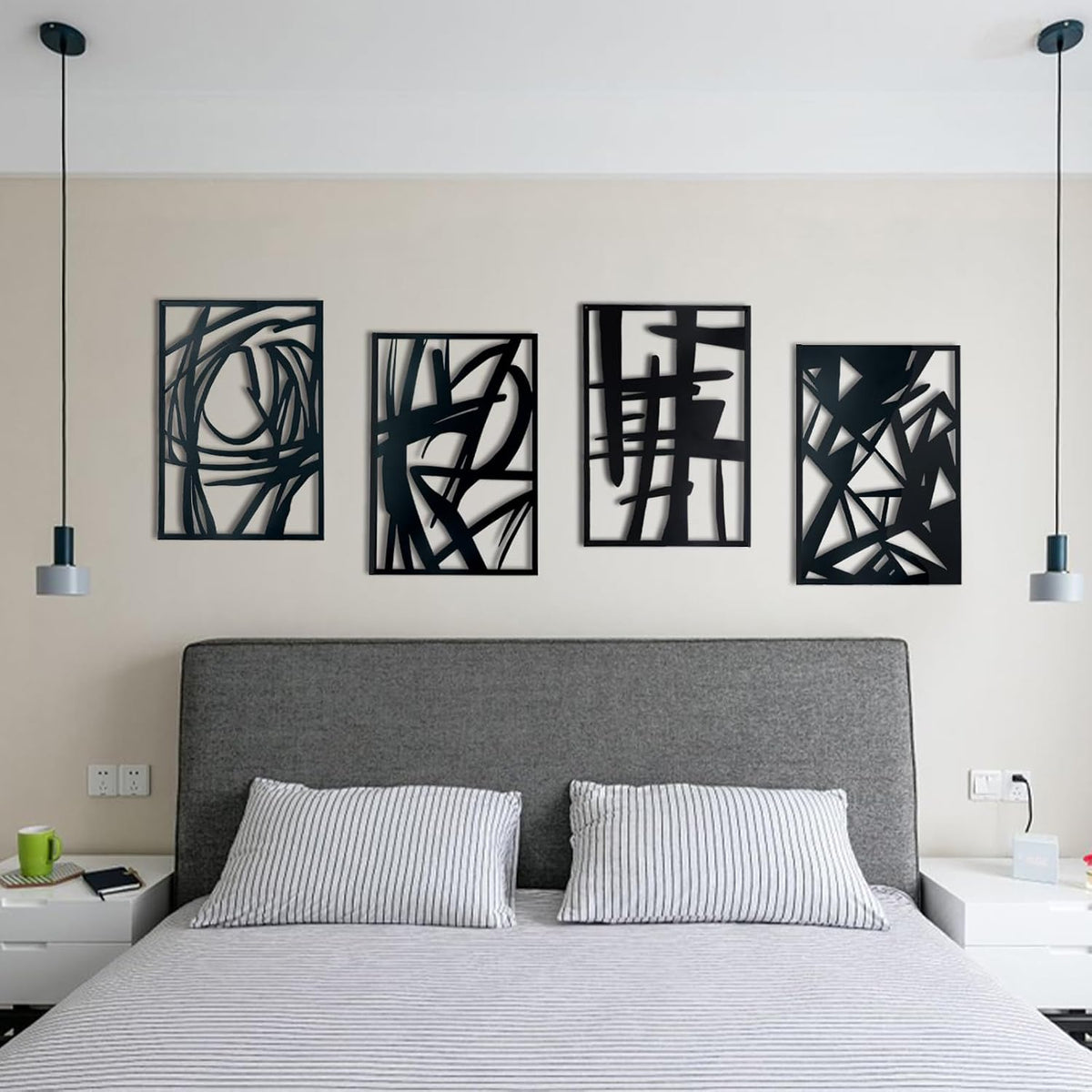 OYEFLY 4 Pack Abstract Metal Wall Art,Minimalist Art Decoration for Living Room Bedroom Bathroom Study (Black, 16 x 11inch)