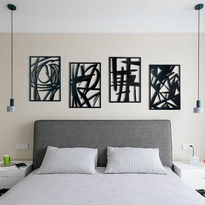 OYEFLY 4 Pack Abstract Metal Wall Art,Minimalist Art Decoration for Living Room Bedroom Bathroom Study (Black, 16 x 11inch)