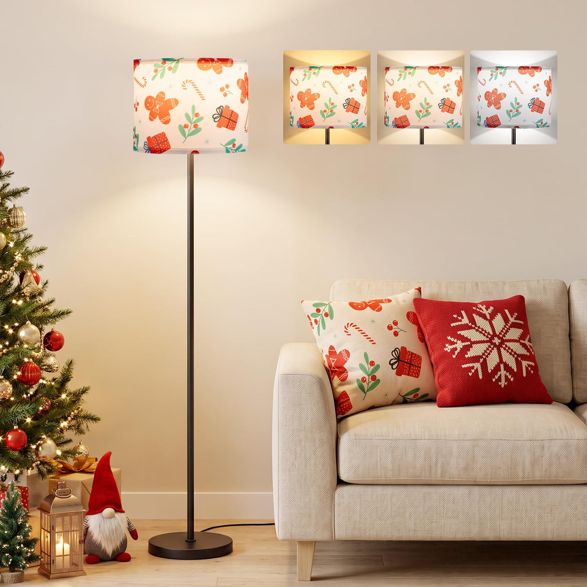 Modern Floor Lamp Simple Design with White Shade & Foot Pedal Switch