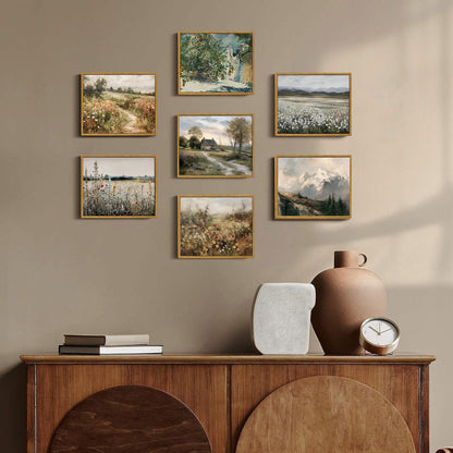 OIQArtOIQ Framed Vintage Wall Art Country Wildflower Canvas Art Paintings