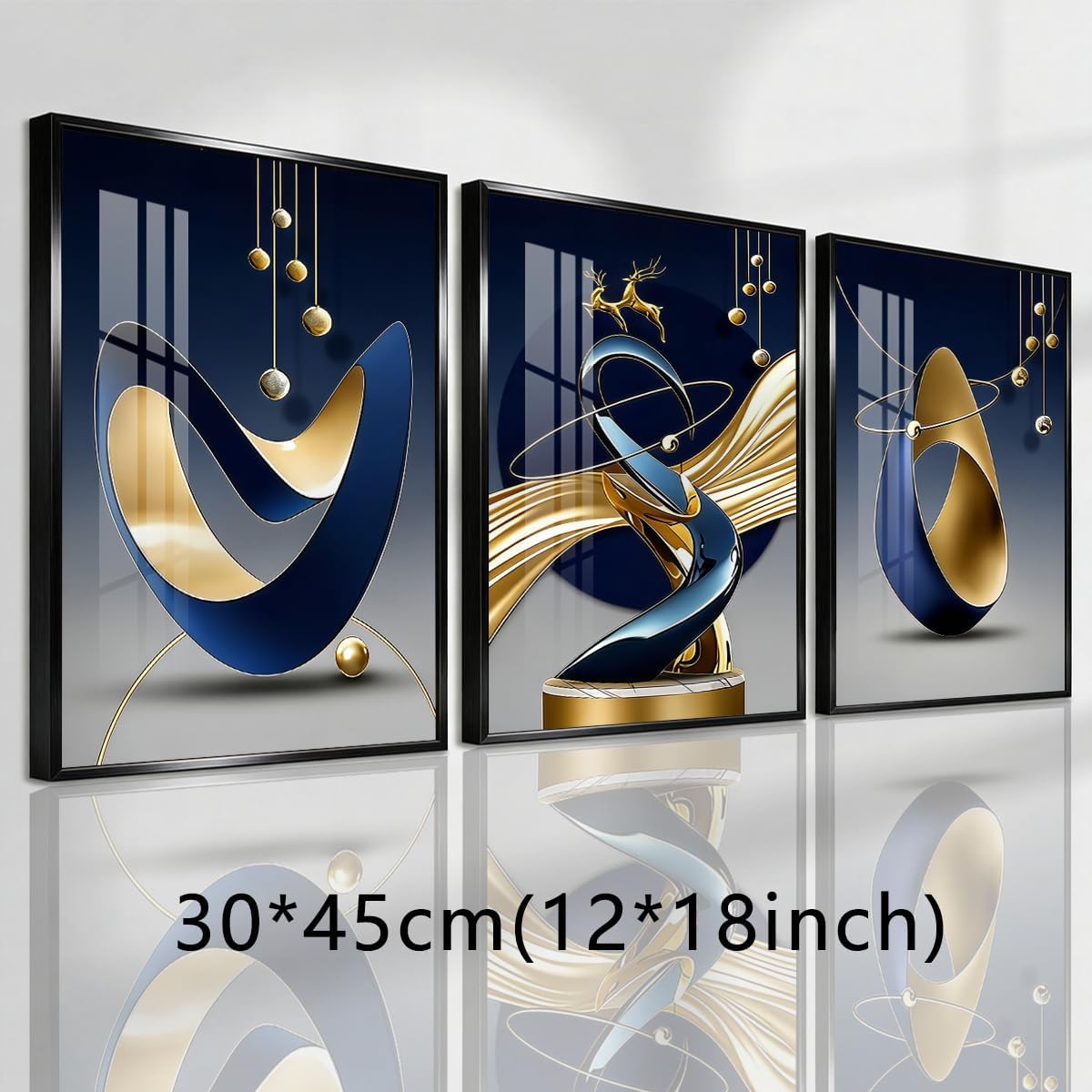 Pennimor 3Pc Abstract Geometric Aluminum Alloy Frame Wall Art 12x18in Black