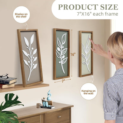 3D Tree Leaf Wooden Framed Boho Wall Art (Set of 4)