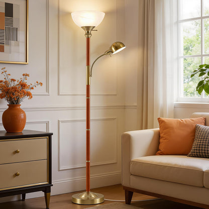 EJIAXIN 72" Wood Torchiere Floor Lamp with Glass Shade Nikel Standing Lamp