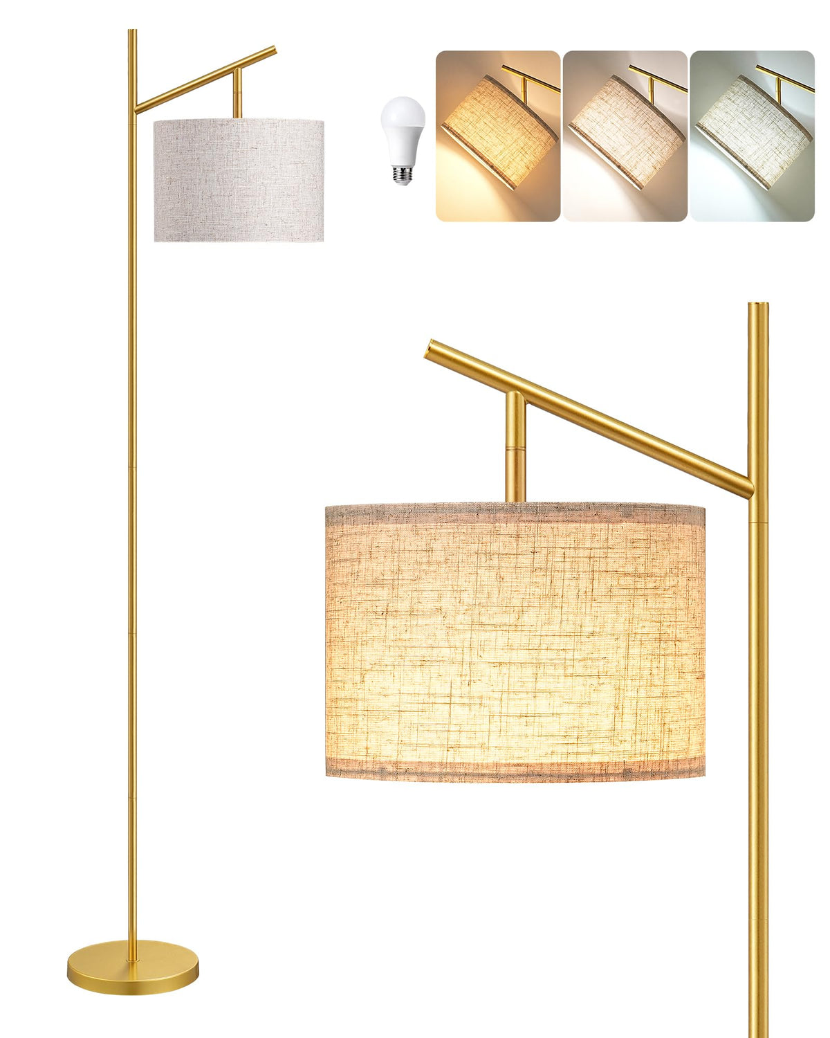 EDISHINE Modern Black Floor Lamps for Living Room, 64.7" Arc Standing Lamp