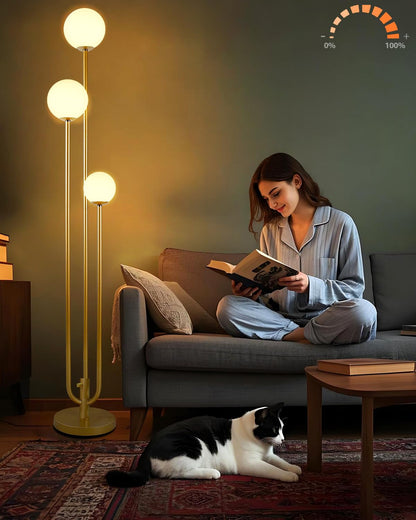 63IN Globe Floor Lamp with Table, 3-Lights Modern Dimmable Floor Lamps with 3000K Warm White Bulbs for Wedding/Party, Black Tall Standing Lamp with 5Lbs Heavy Base for Living Room/Bedroom