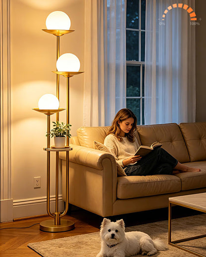 Lightdot 63IN Gold Floor Lamp Dimmable 3-Lights Globe LED Floor Lamps with 3000K Soft Warm White for Wedding/Party Tall Lamp with 5Lbs Heavy Base for Living Room/Bedroom/Sofa Beside/Corner Decor