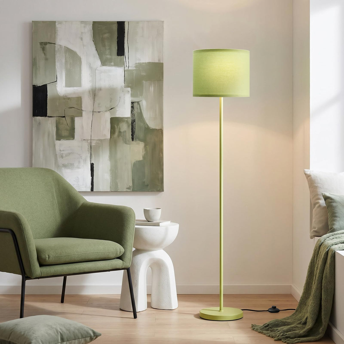 Modern Floor Lamp Simple Design with White Shade & Foot Pedal Switch