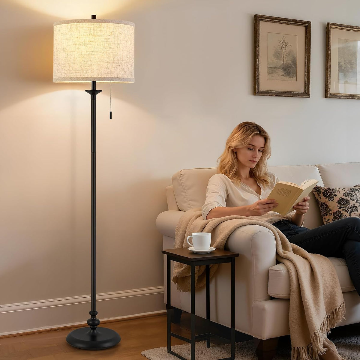 Luvkczc Black Floor Lamp, 60" Standing Lamp with Fabric Lampshade