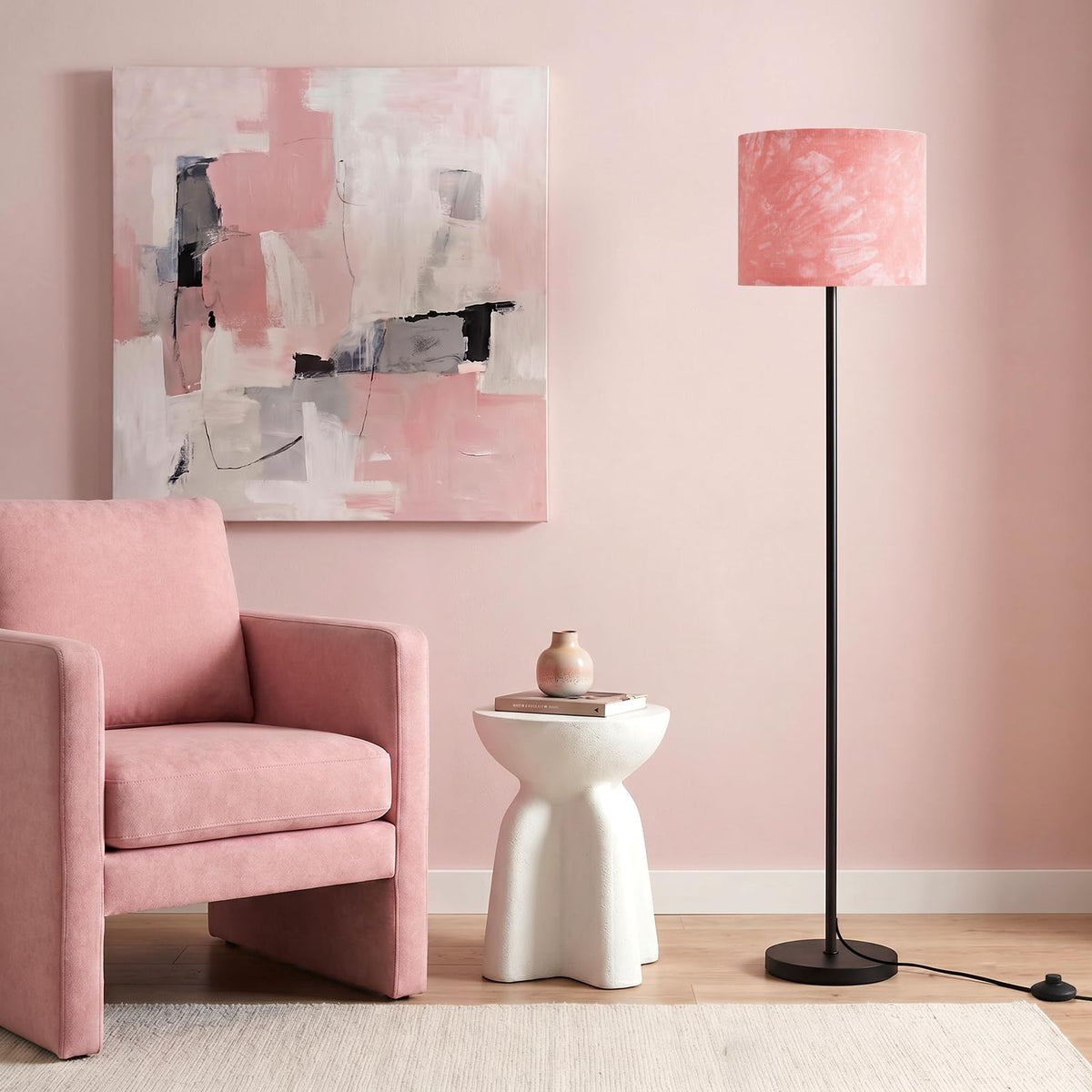 Modern Floor Lamp Simple Design with White Shade & Foot Pedal Switch