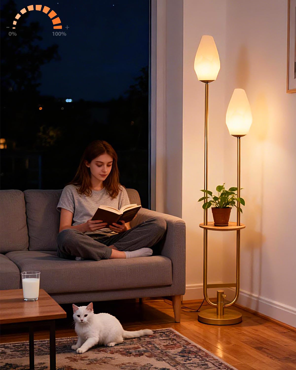 Lightdot 63IN Dimmable Gold Floor Lamp with Shelf Mid Century Standing Lamps with 3000K Bulbs Included Modern Globe Floor Lamp with 5Lbs Heavy Base for Living Room/Party/Sofa Beside/Corner Decor