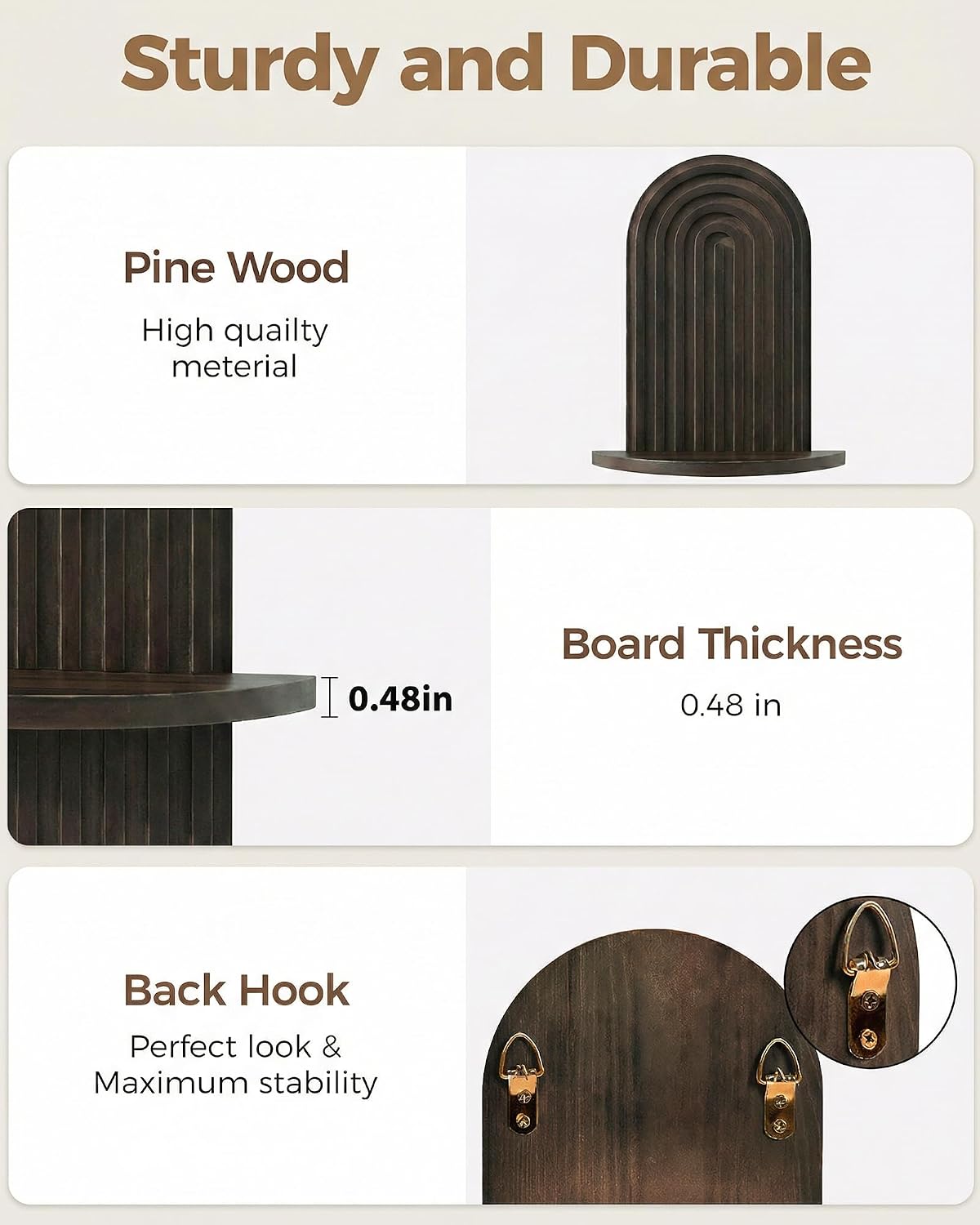 Bamworld Boho Wall Decor Plant Wall Shelf Wooden Plant Holder Walnut