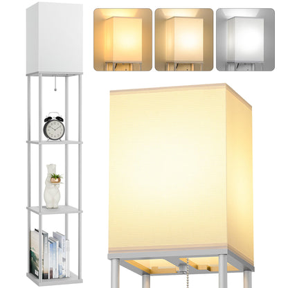 Floor Lamp with Shelves, 3-Tier Modern Square Bookshelf Standing Lamp Black
