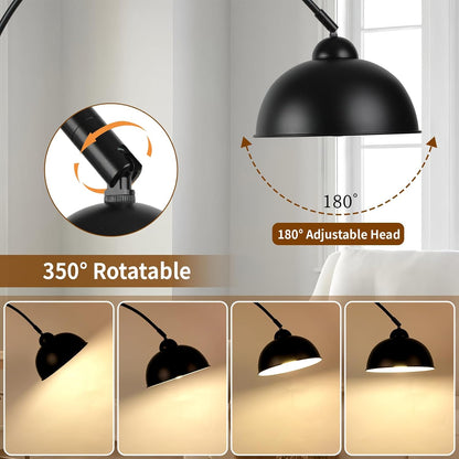 Modern Arc Floor Lamp with Remote Control 12W Stepless Dimmable Arched Standing Lamp,Adjustable Metal Hanging Shade,Tall Over the Couch Pole Light for Living Room, Bedroom, Office (Black)
