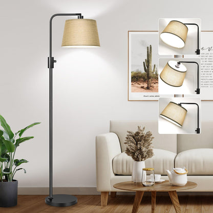 Nintiue 【Upgraded】 Dimmable Floor Lamp, 1000 Lumens LED Bulb Included, Arc Floor Lamps for Living Room Modern Standing Lamp with Linen Shade, Tall Lamp for Bedroom Office Reading Dining Room- Black