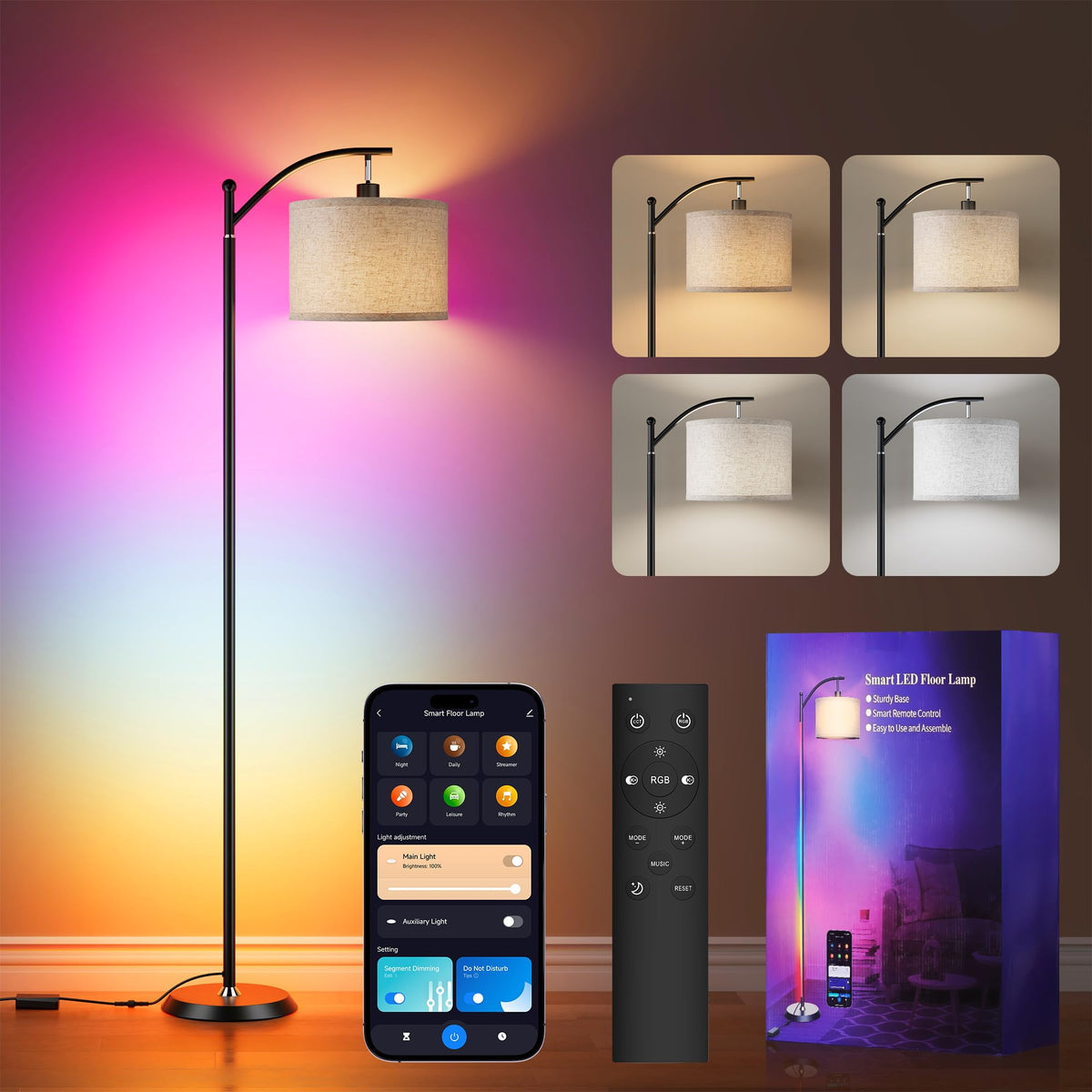 Floor Lamp for Living Room, LED Standing Lamp Tall Industrial Floor Lamp Reading for Bedroom, Office (9W LED Bulb, Beige Lampshade Included) -Oil-Rubbed Bronze