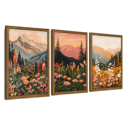 3 Piece Wildflower Mountain Wall Art Colorful Landscape Canvas Art 12x16in