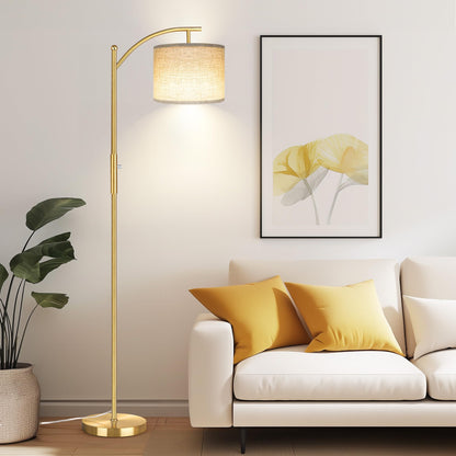 ROTTOGOON Dimmable Floor Lamp, Arc Floor Lamps for Living Room, Stepless Dimming Modern Standing Lamp with Linen Shade, Tall Lamp for Bedroom Office Dining Room- Black