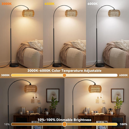 Ambimall Boho Arc Floor Lamp, Color Temperatures and Brightness Adjustable