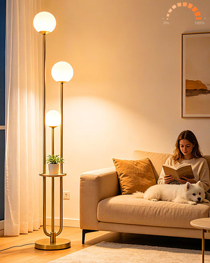 Lightdot 63IN Orange Floor Lamp with Shelf Mid Century Modern Tall Standing Lamps with 3000K Warm White Bulb Included Dimmable Globe Floor Lamp with 5Lbs Heavy Base for Living Room/Party/Corner Decor