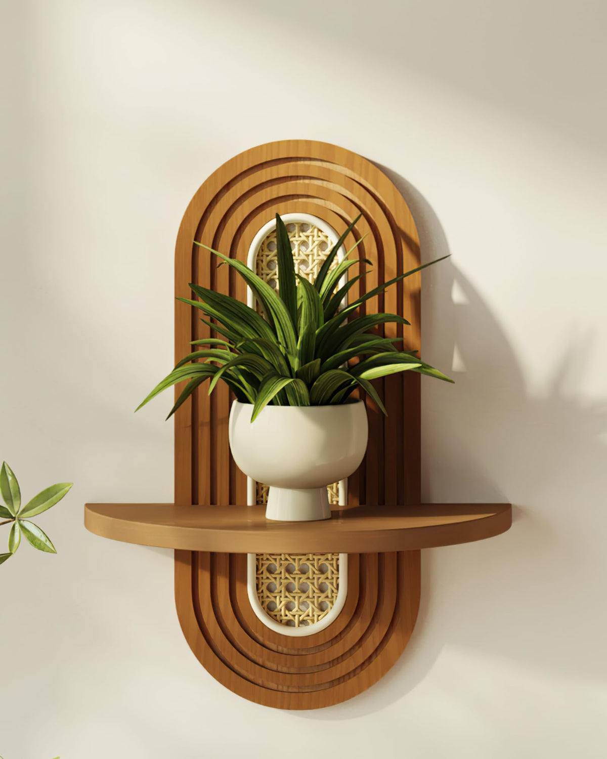 Bamworld Boho Wall Decor Plant Wall Shelf Wooden Plant Holder Walnut