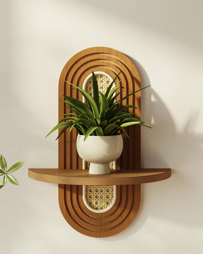 Bamworld Boho Wall Decor Plant Wall Shelf Wooden Plant Holder Walnut