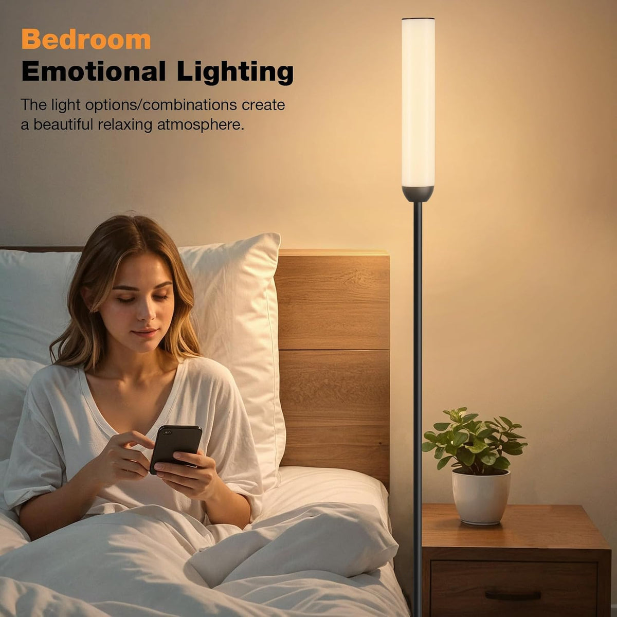 Ambimall LED Floor Lamp with Remote Control, Foot Switch, Black