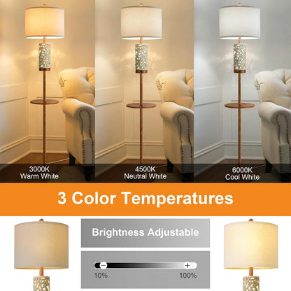 OYEARS Dimmable Farmhouse Floor Lamp for Living Room, 2-in-1 Rustic Floor Lamp with Main&Night Light,Linen Shade&Dual Switches, 65" Standing Lamp for Bedroom Office Corner Dining Room, Wood Pole Lamp