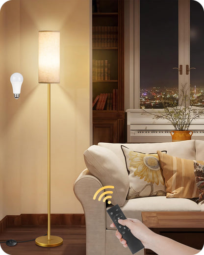 64.4” Slim Floor Lamp for Living Room with Magnetic Remote and Foot Switch, Dimmable Standing Tall Lamp Mood for Bedroom Nursery, 3 Color Temperatures, 1-Hour Timer,900LM Bulb Included,Beige E06LD05W1