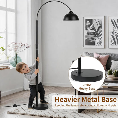 Modern Arc Floor Lamp with Remote Control 12W Stepless Dimmable Arched Standing Lamp,Adjustable Metal Hanging Shade,Tall Over the Couch Pole Light for Living Room, Bedroom, Office (Black)