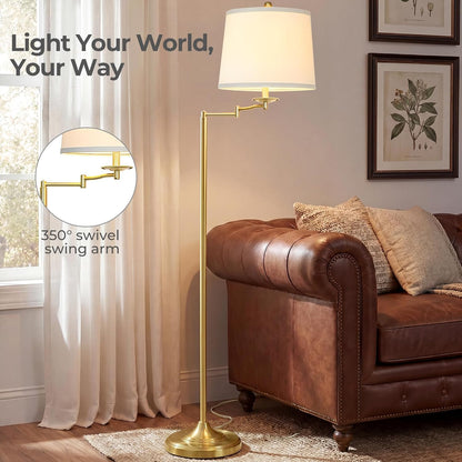 Qingmiao 61" Vintage Floor Lamp with Swing Arm 350° Adjustable, 3-Way Bulb