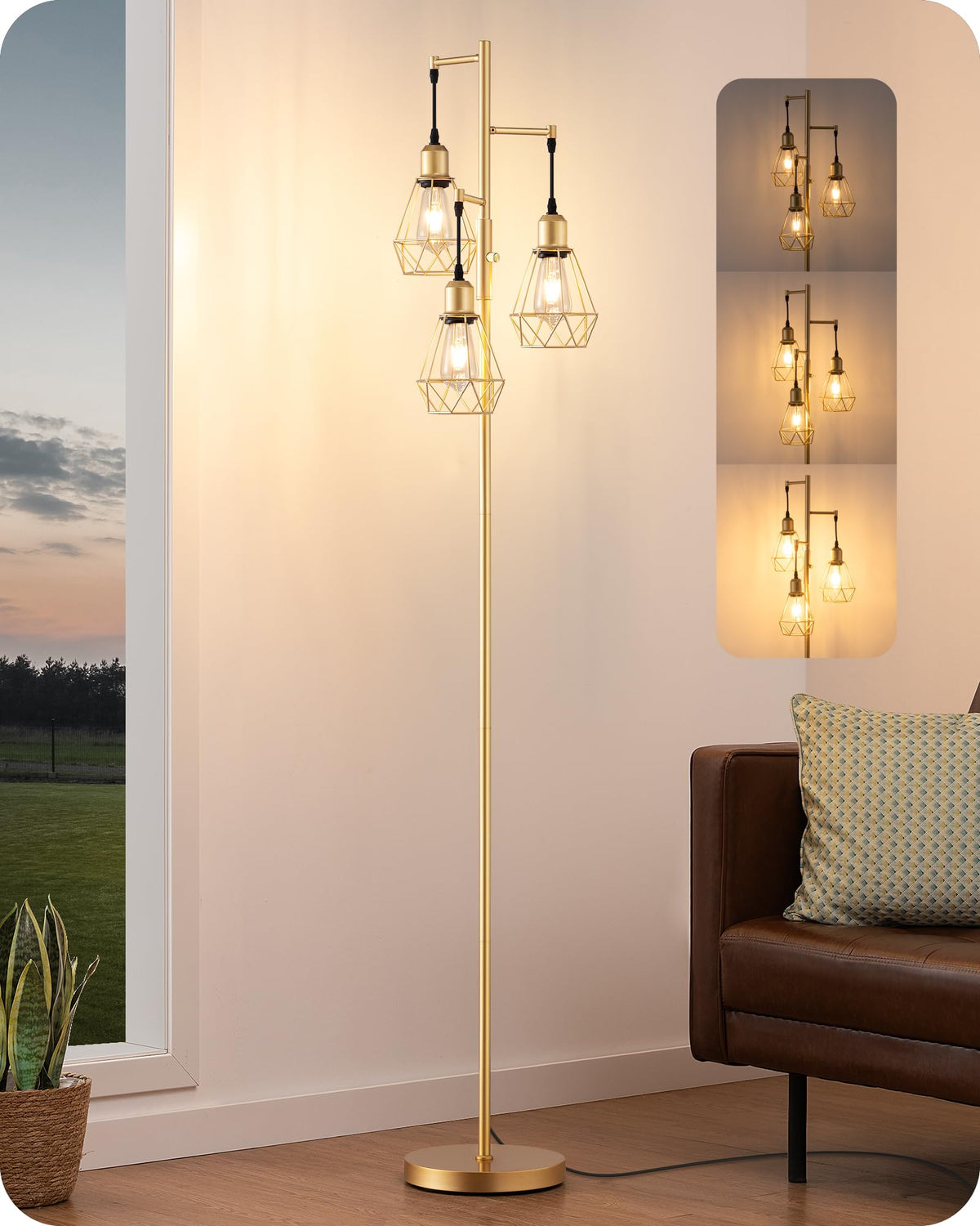 EDISHINE 70IN Farmhouse Floor Lamps for Living Room, Black Dimmable