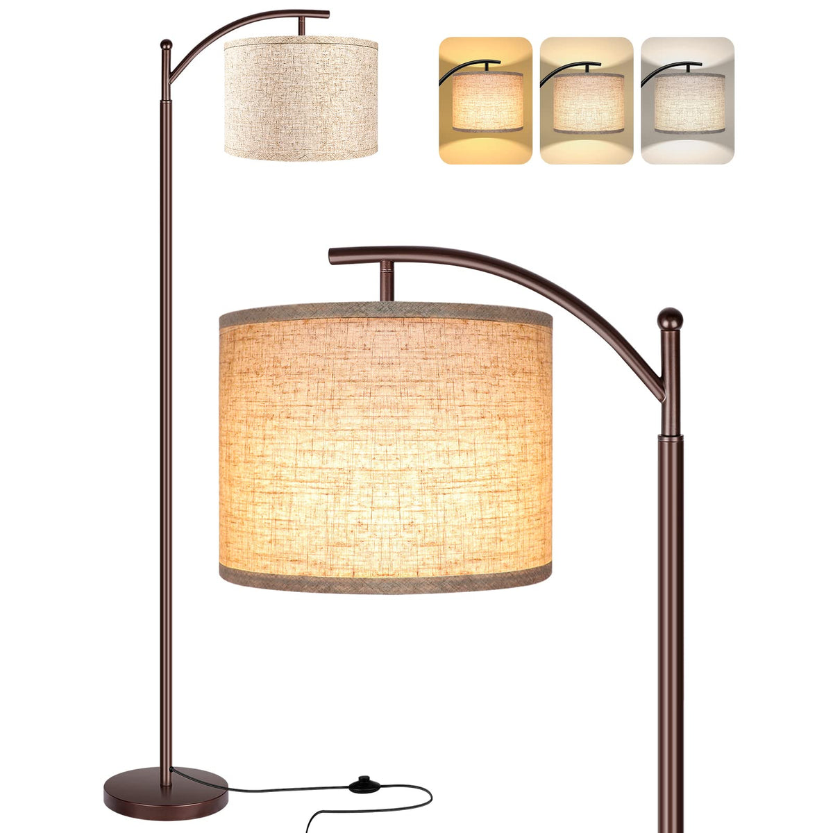 Floor Lamp for Living Room, LED Standing Lamp Tall Industrial Floor Lamp Reading for Bedroom, Office (9W LED Bulb, Beige Lampshade Included) -Oil-Rubbed Bronze