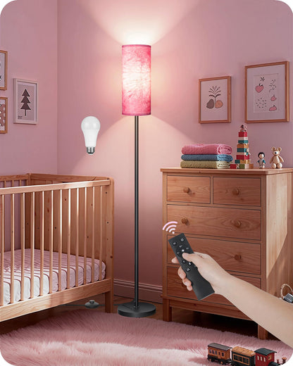 64.4” Slim Floor Lamp for Living Room with Magnetic Remote and Foot Switch, Dimmable Standing Tall Lamp Mood for Bedroom Nursery, 3 Color Temperatures, 1-Hour Timer,900LM Bulb Included,Beige E06LD05W1