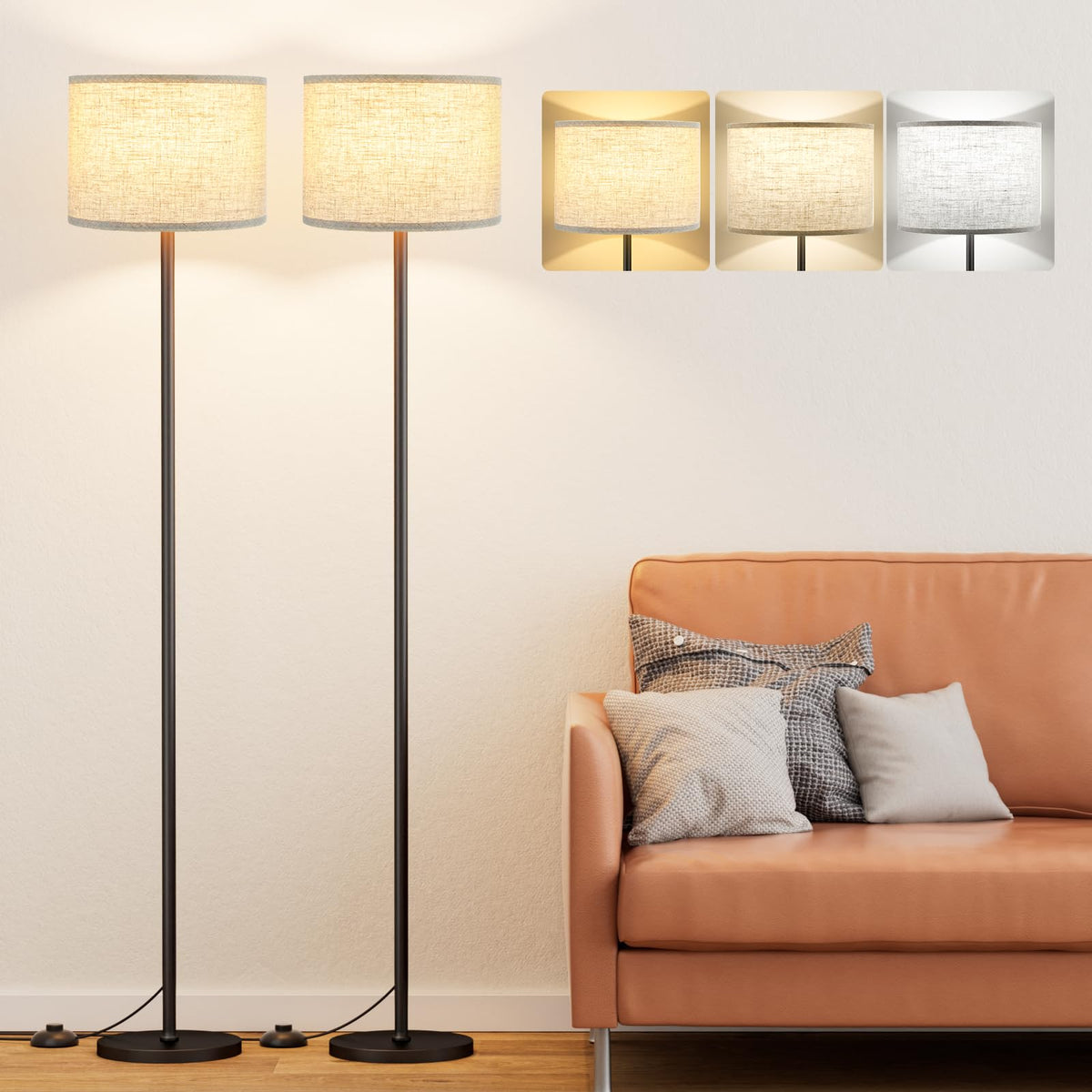 Modern Floor Lamp Simple Design with White Shade & Foot Pedal Switch