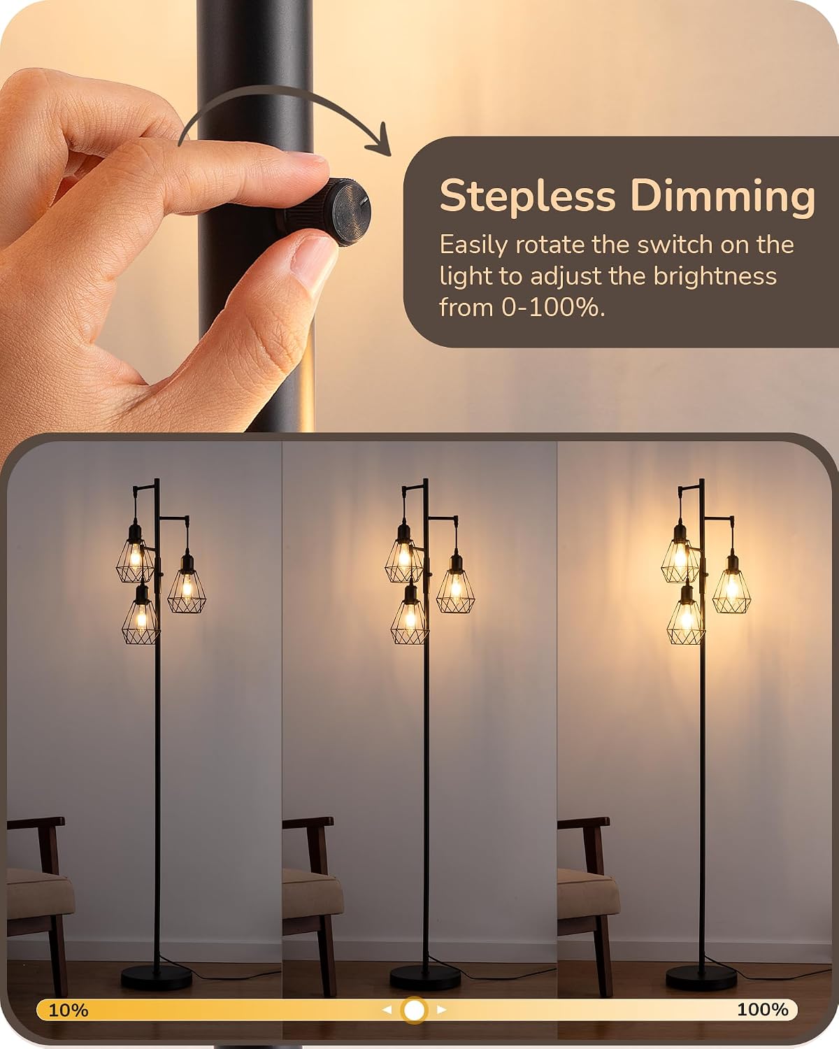 EDISHINE 70IN Farmhouse Floor Lamps for Living Room, Black Dimmable