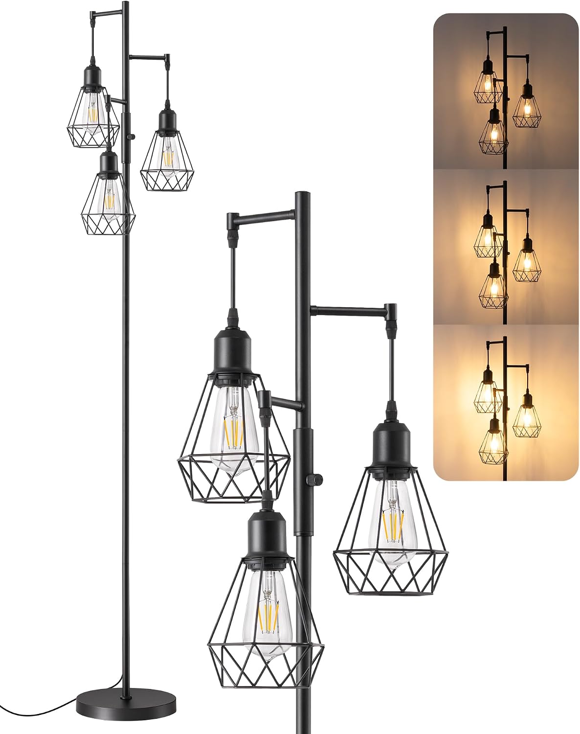EDISHINE 70IN Farmhouse Floor Lamps for Living Room, Black Dimmable