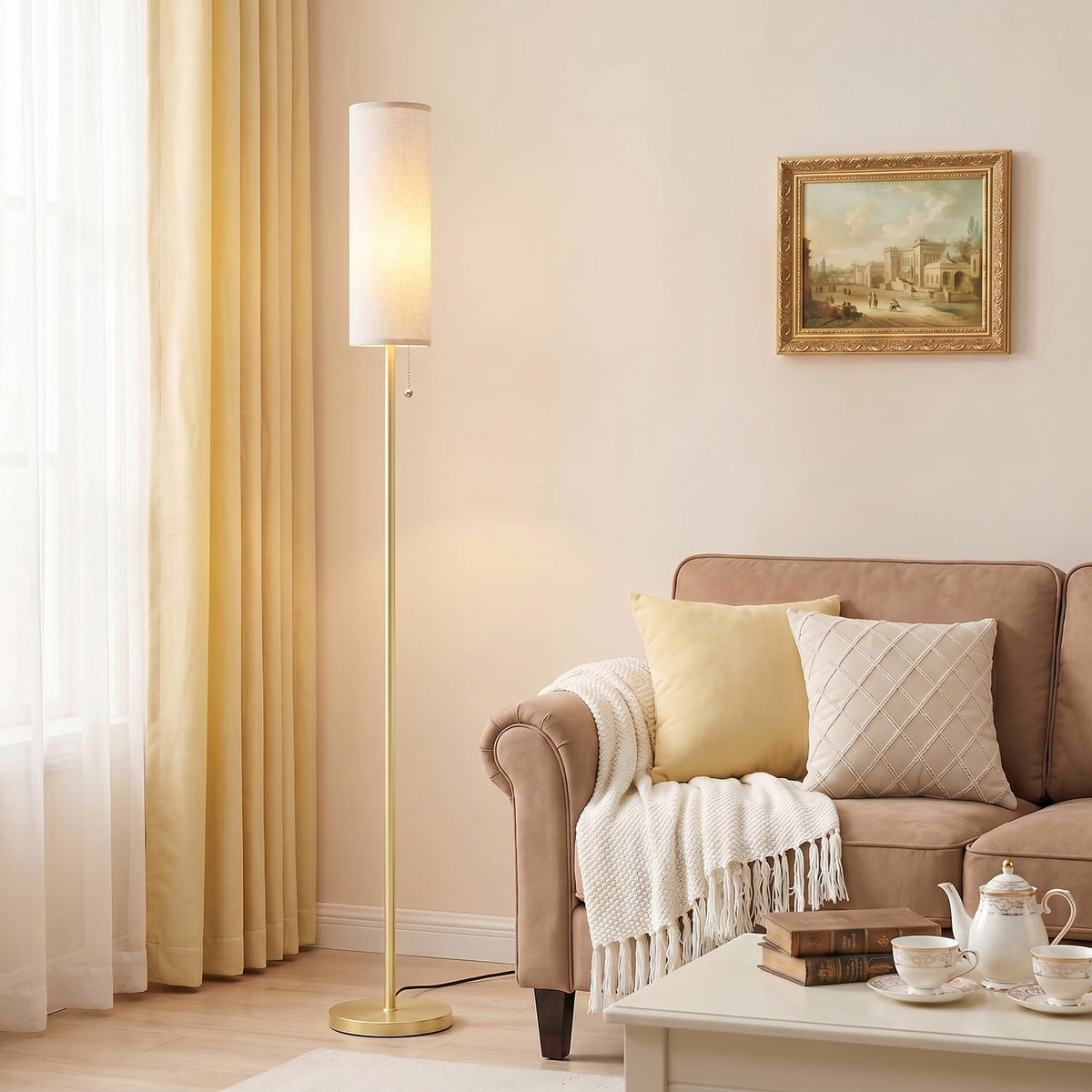 Ambimall 64" Floor Lamp with 9W LED Bulb & Beige Lampshade